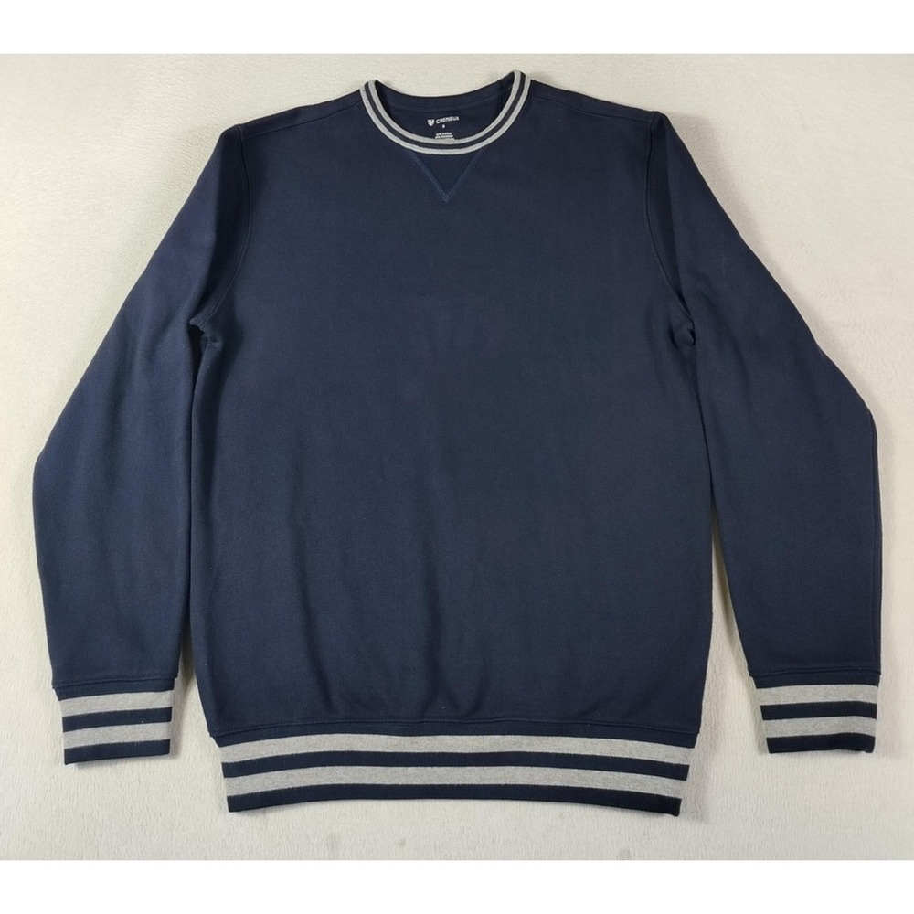 Cremieux Sweatshirt Men Small Blue Striped Trim Grandpacore Preppy DadBod Casual
